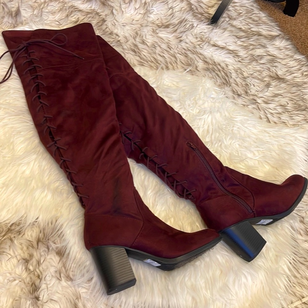 Faux suede pull-on lace-up boot